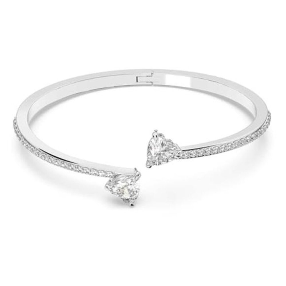 Heart Bangle Bracelet Collection, Rhodium Finish, Clear Crystals